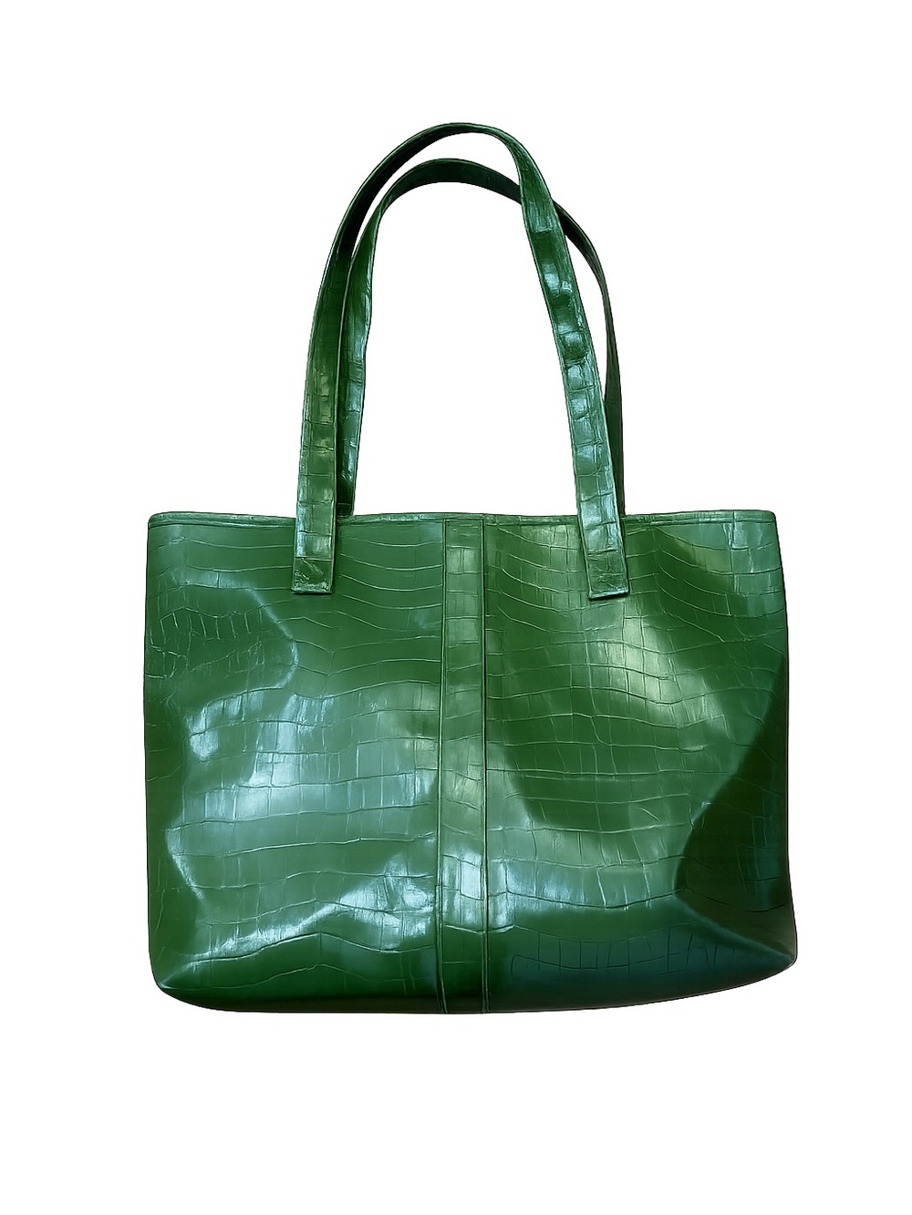 Olive Green Faux Croc Embossed Tote Bag Large Shoulder Handbag Vegan Leather